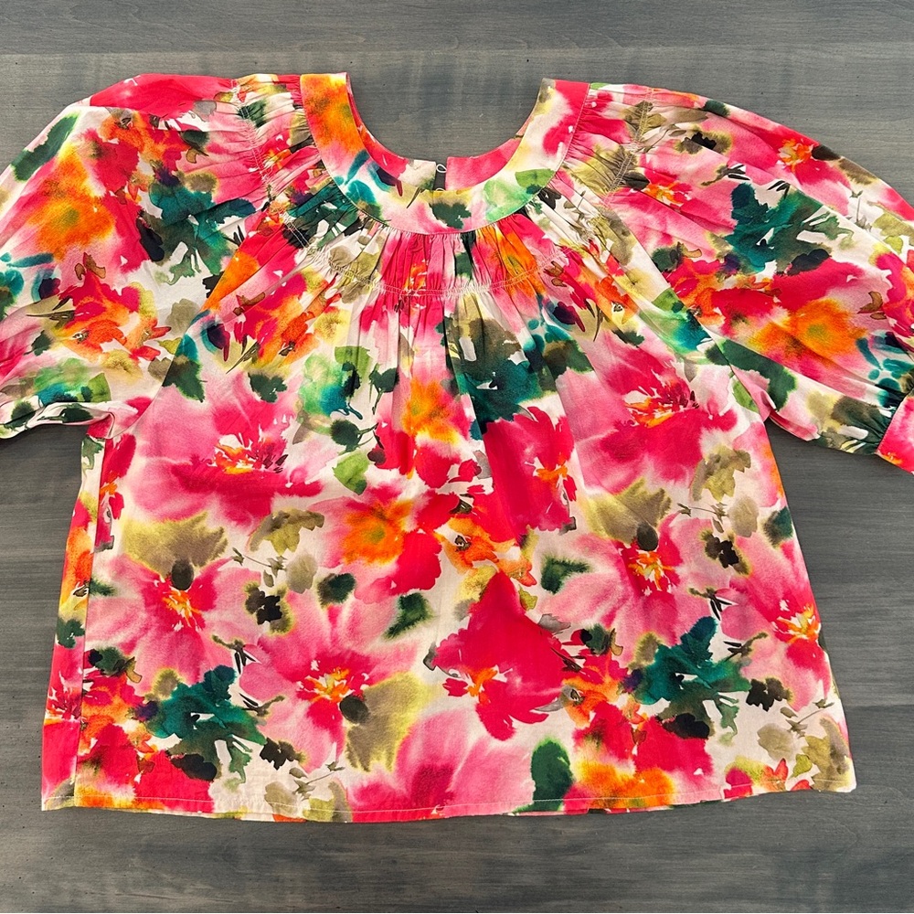 J. Crew Floral Blouse - Pink, Green, Orange